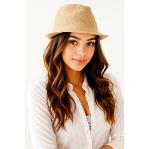 LILLY PULITZER Poolside Hat (No Ribbon) Travel Vacation Beach Straw Sun Hat